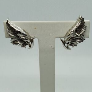 Vintage Coro Silver Leaf Clip-On Earrings
